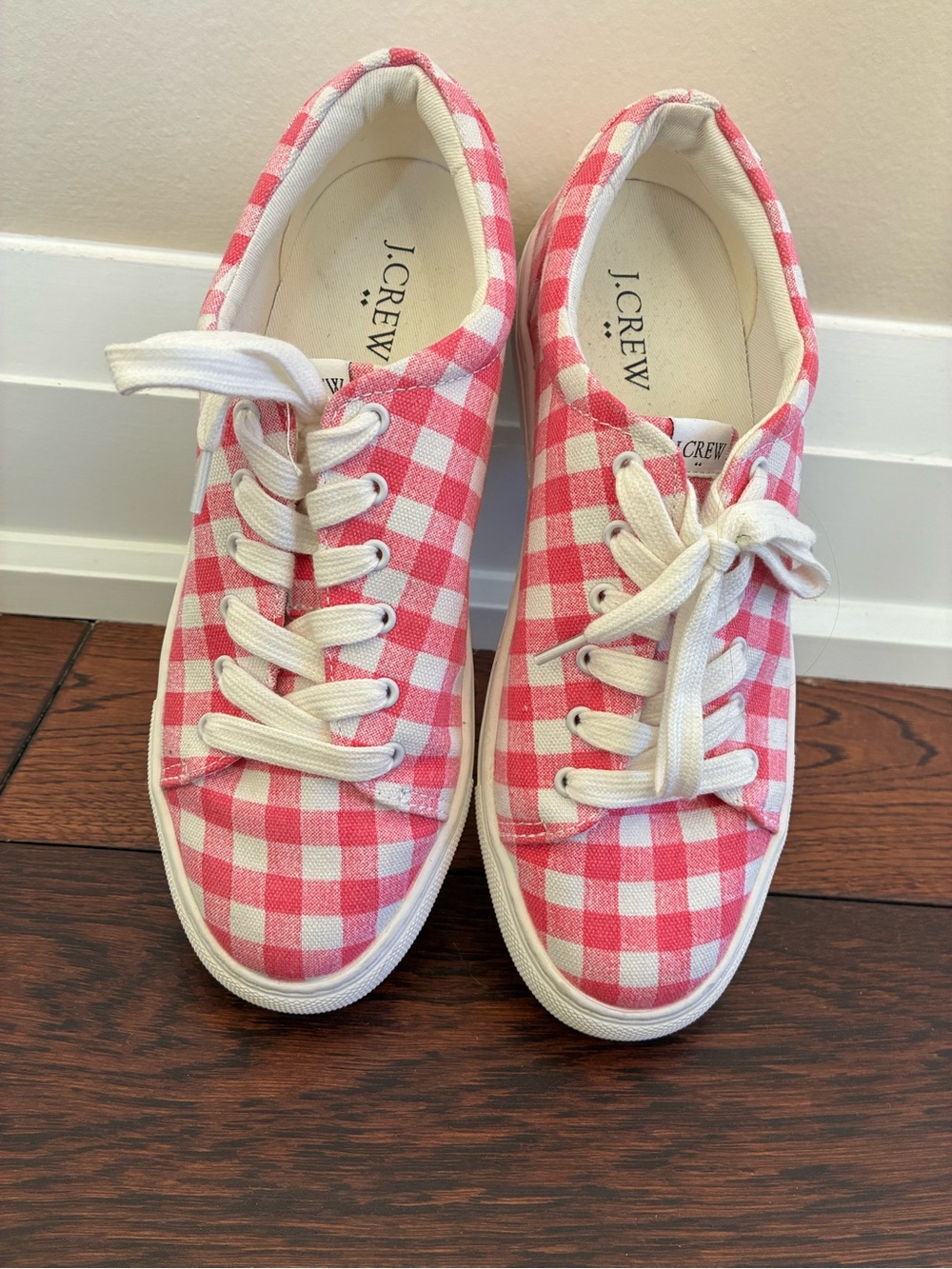 J.Crew Women’s Pink Gingham Canvas Sneakers
